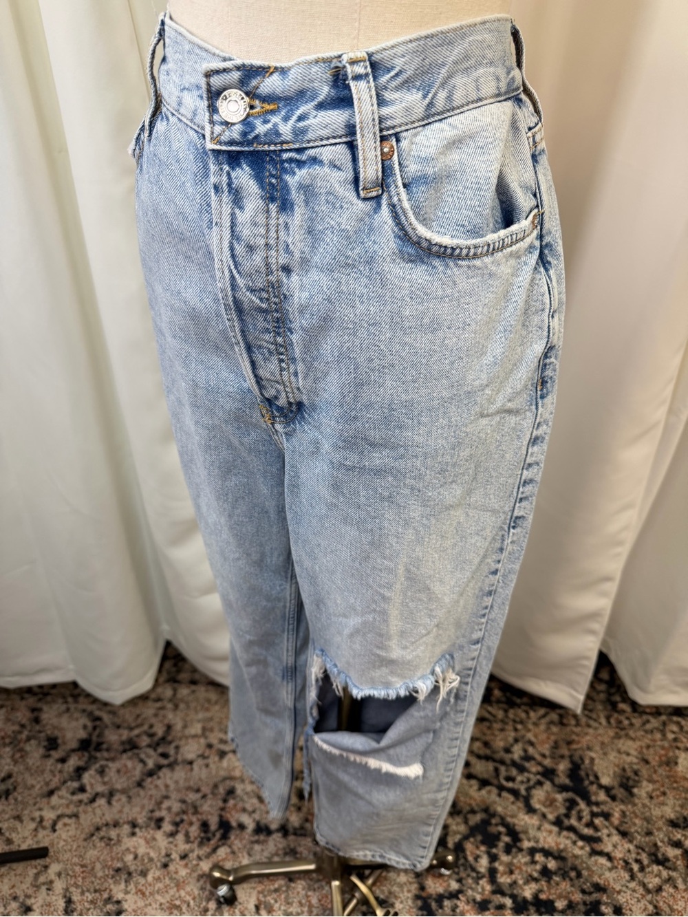 We The Free High Rise Light Blue Distressed Wide Leg Jeans - Picture 6 of 14